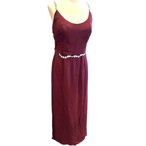 David's Bridal Long Burgundy Formal Rhinestone Accent Dress